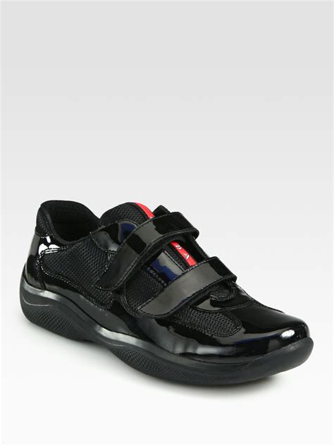 prada black patent and mesh sneakers|prada sneakers patent leather women.